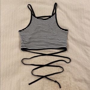 Striped crop top with cool back detail and straps